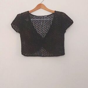 Black Cotton Crochet Shrug Cardigan